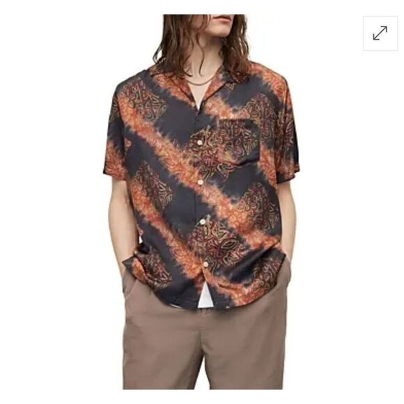 AllSaints Mens Zipo Tie Dye Shirt Jet Black Size Medium - Picture 1 of 11